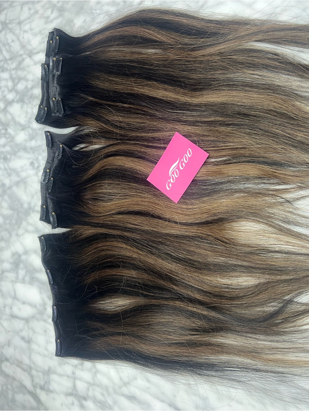Clip-In Hair Extensions in Dark Brown with Honey Blonde Highlights
